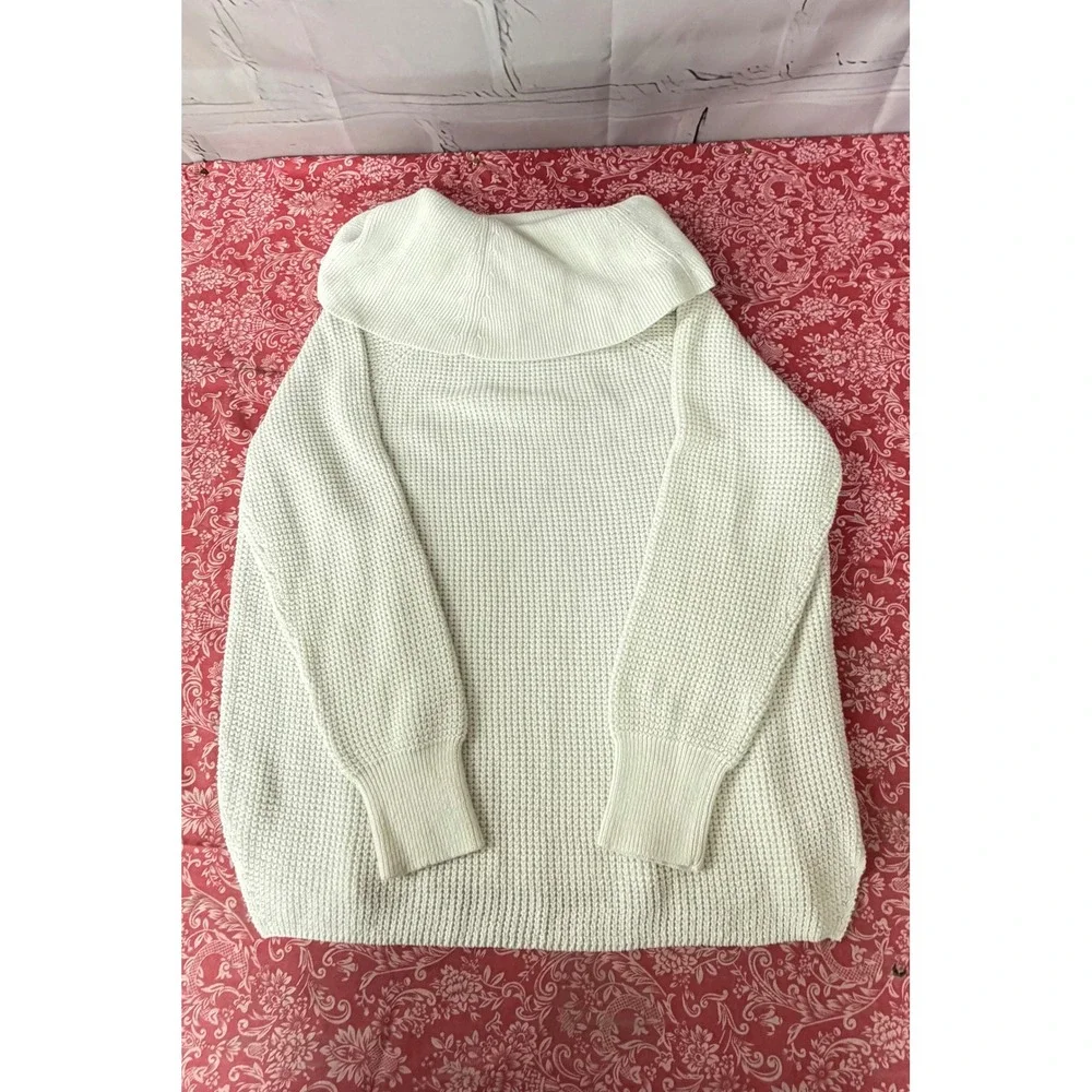 Michael Kors Womens White Waffle Knit Cowl Neck Pullover Sweater Large